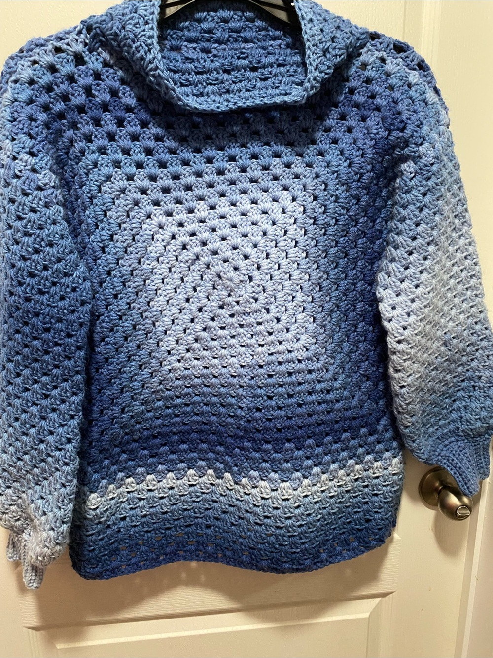 Blue Ombre Crochet Pullover Sweater - Cozy Women's Knit